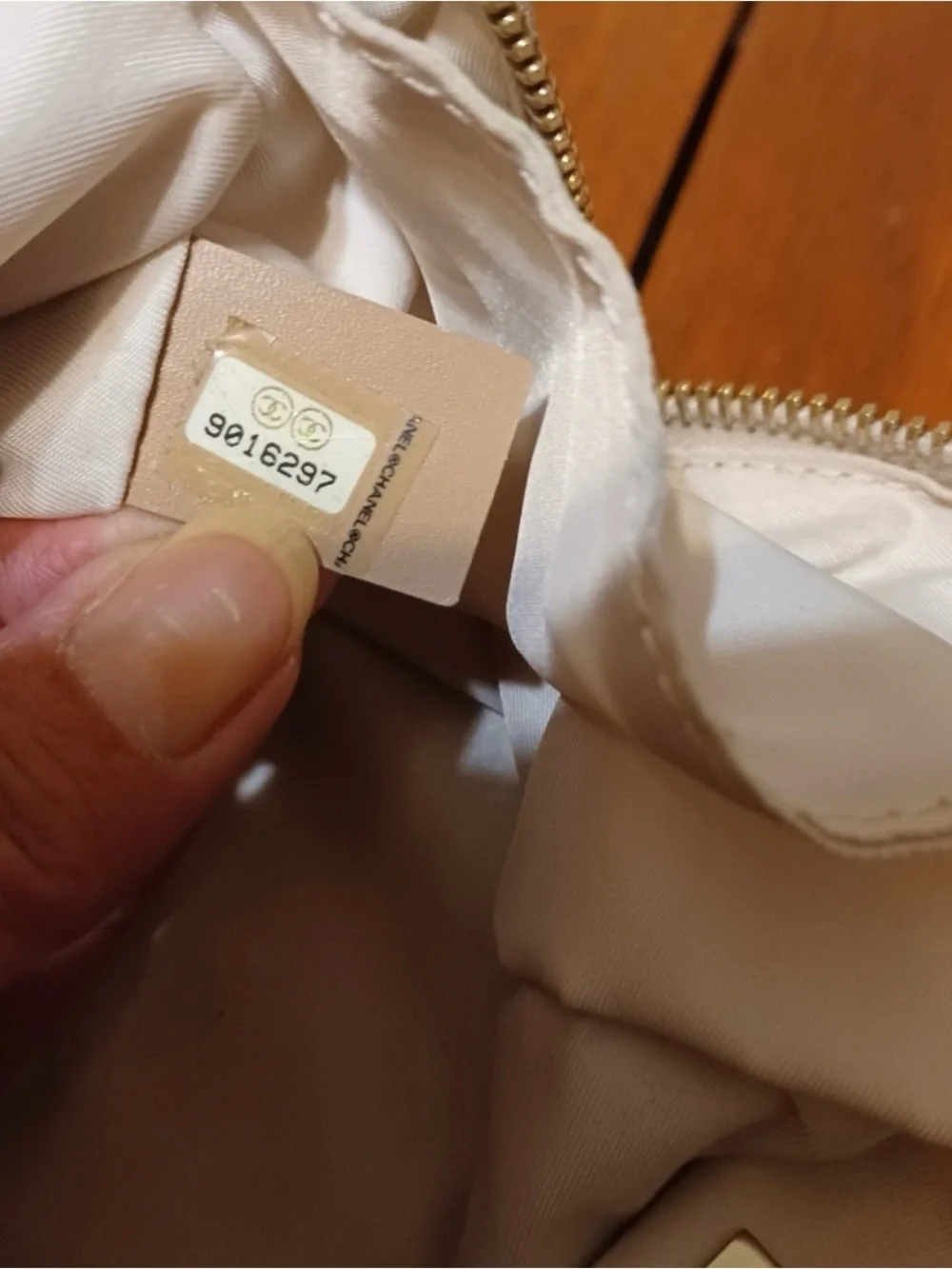 CHANEL Beige Canvas Satchel with Tan Leather Handles